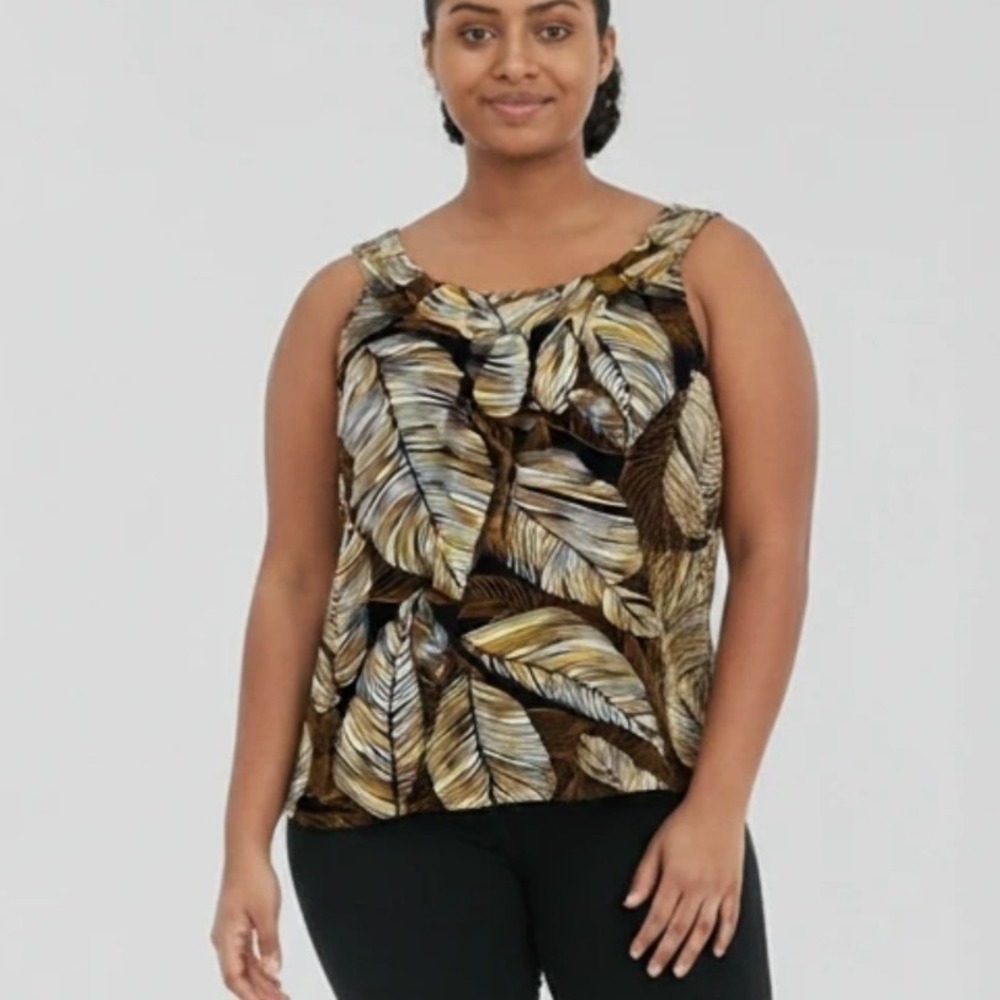 Rafaella Woman 1X Tropical Leaf Printed  Tank Top Neutral‎ Combo NEW $65